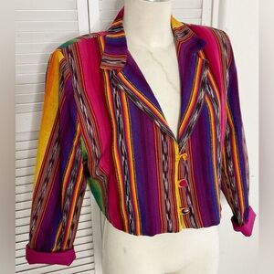 vintage 1980s Cropped Jacket Serape Vivid Colors  By Estefanie’s Guatemala L/XL